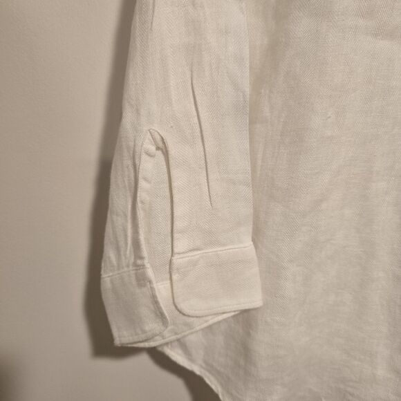 Lauren Ralph Lauren Womens 100% Linen Blouse Shirt Sz M White Embroidered Crest - Picture 5 of 10